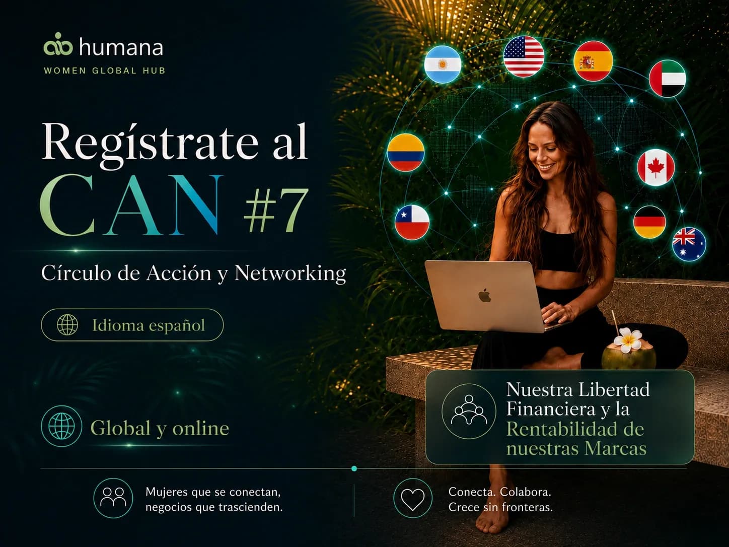 Mujer conectada en un Círculo de Acción y Networking