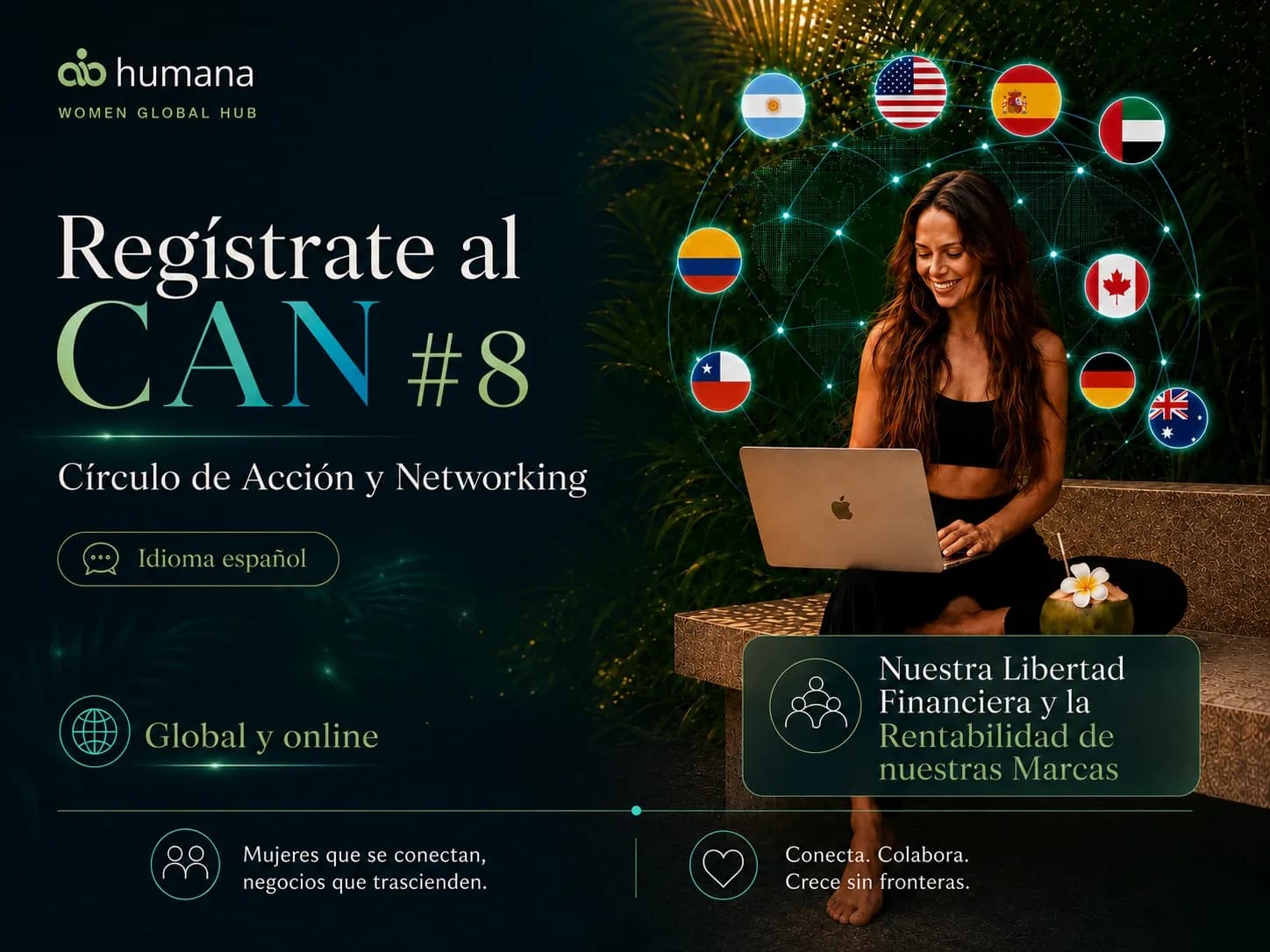 Mujer conectada en un Círculo de Acción y Networking