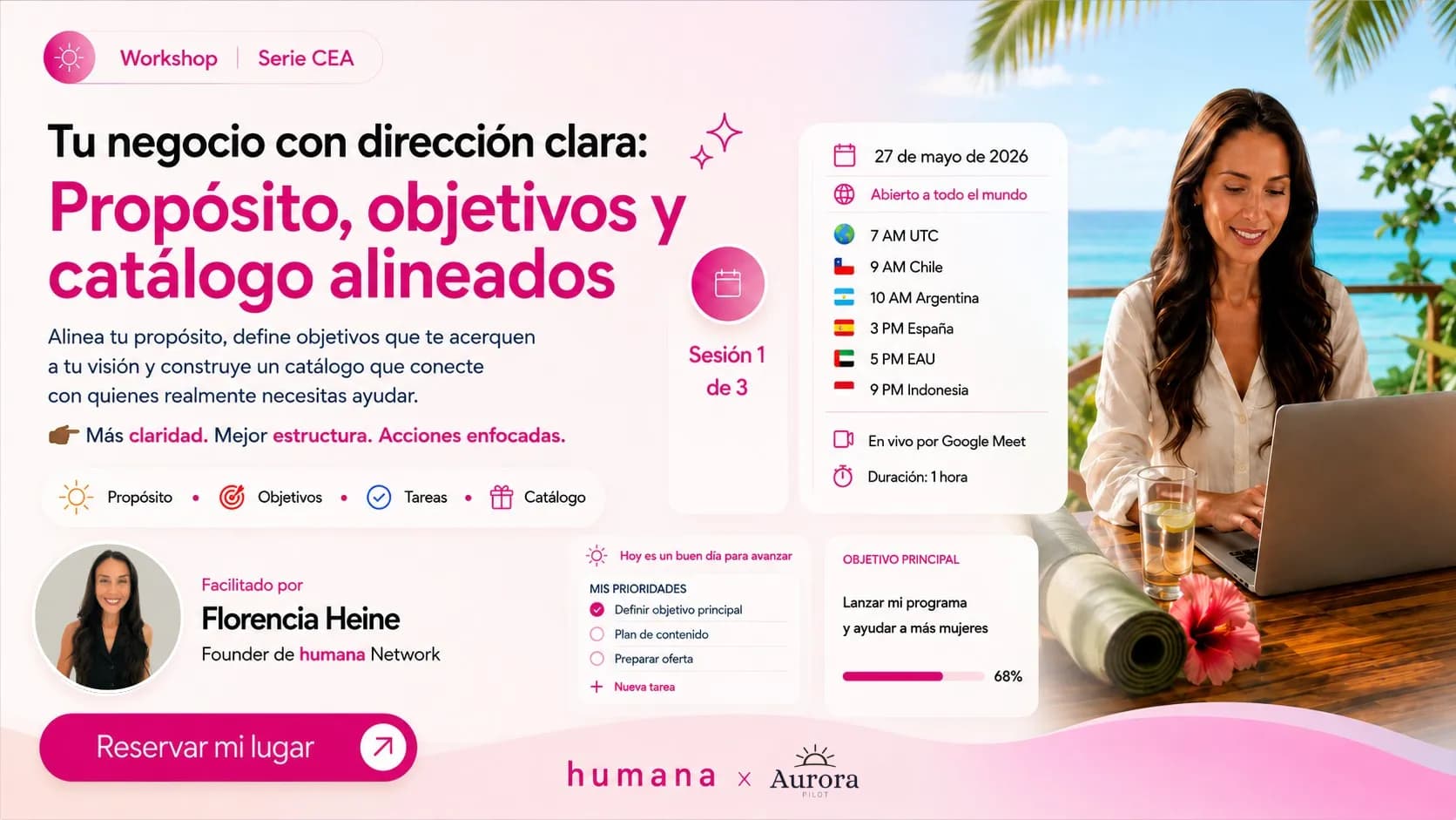 Workshop Online para alinear tu propósito, objetivos y catálogo de productos.