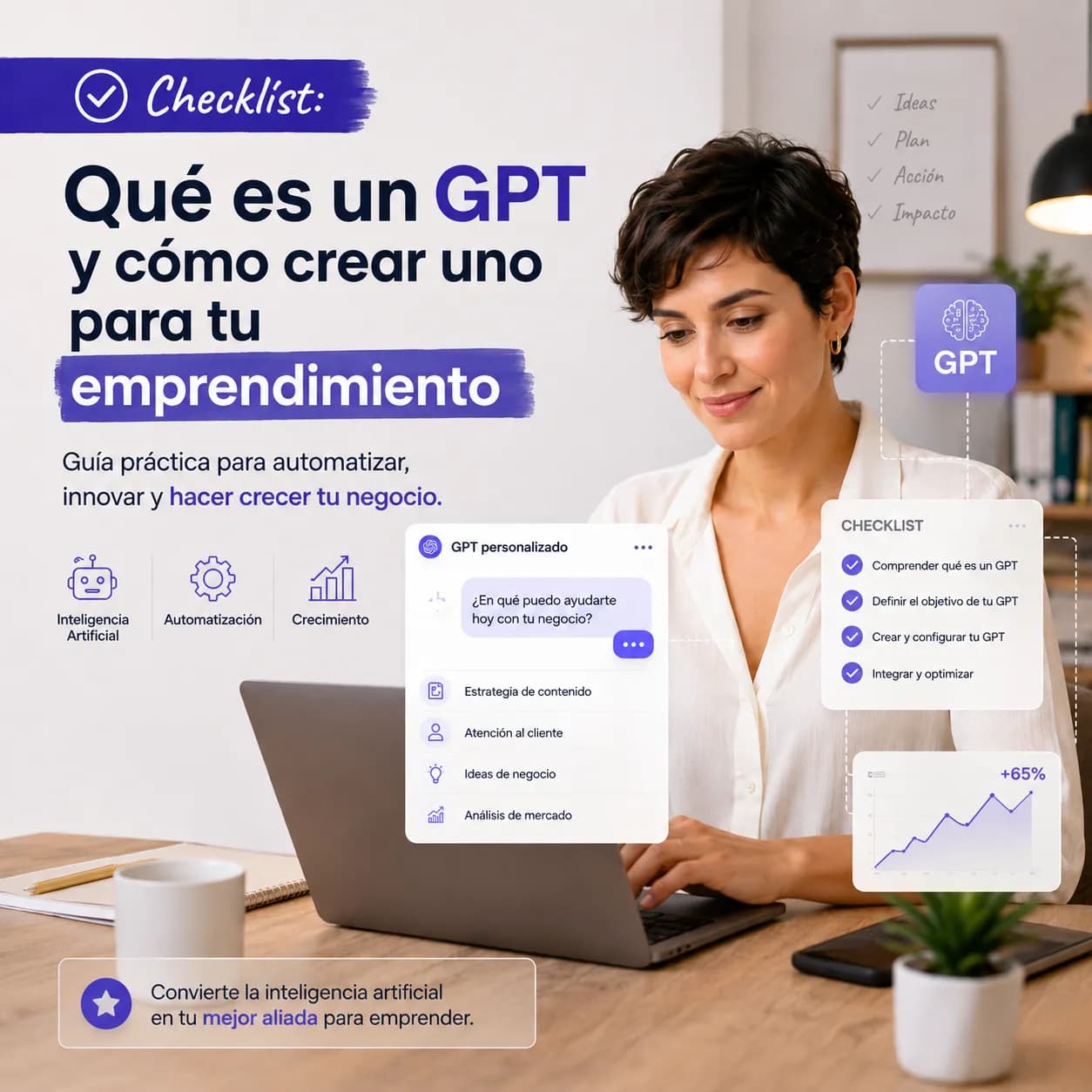 Mujer profesional creando un gpt para su emprendimiento