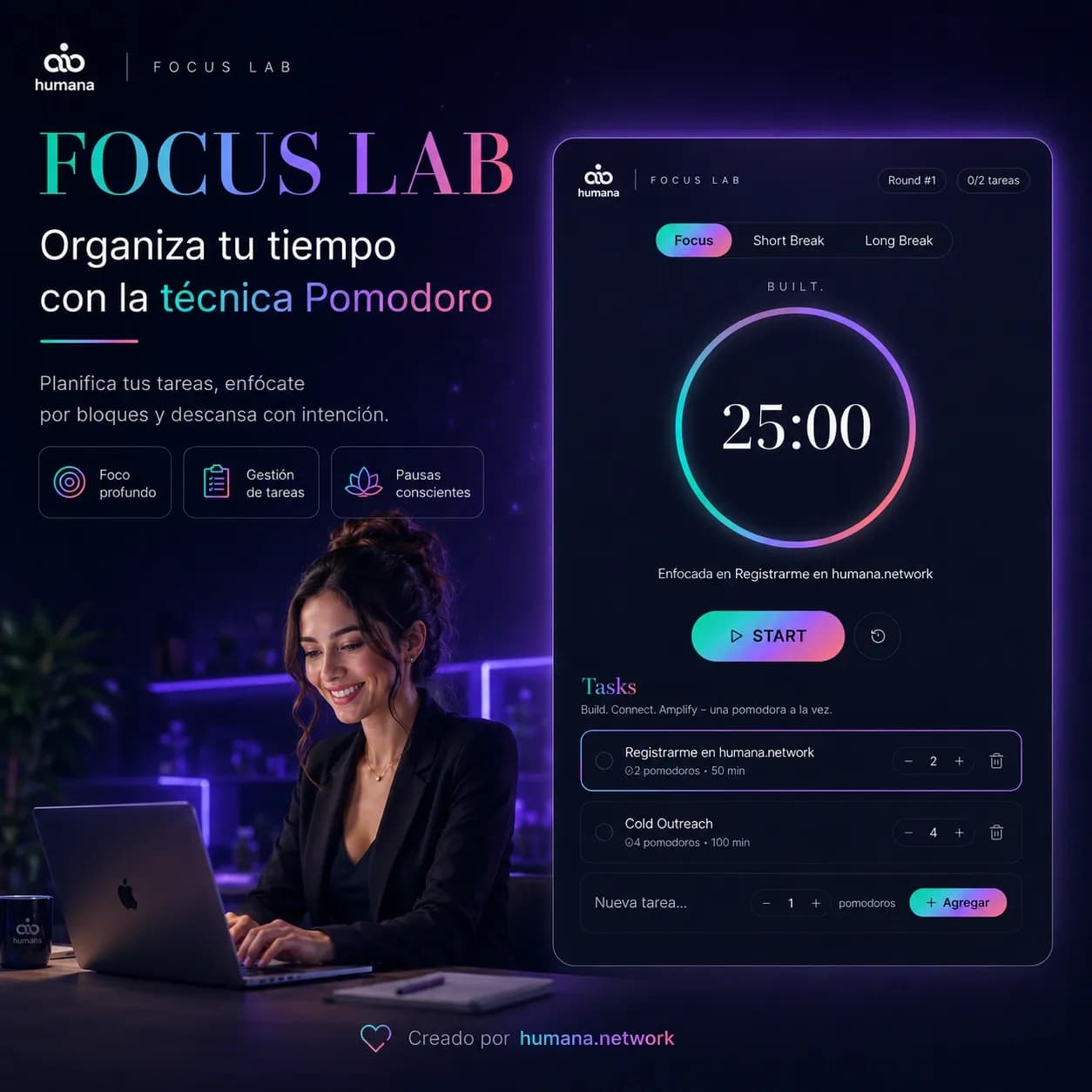 Mujer trabjando y usando la técnica pomodoro