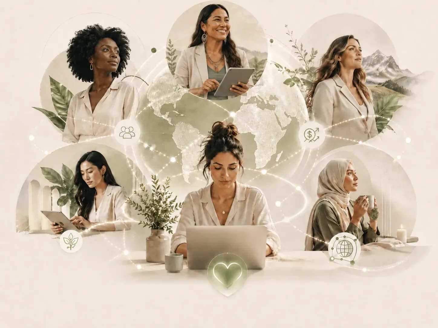 Red global de mujeres conectadas alrededor del mundo creando sus negocios