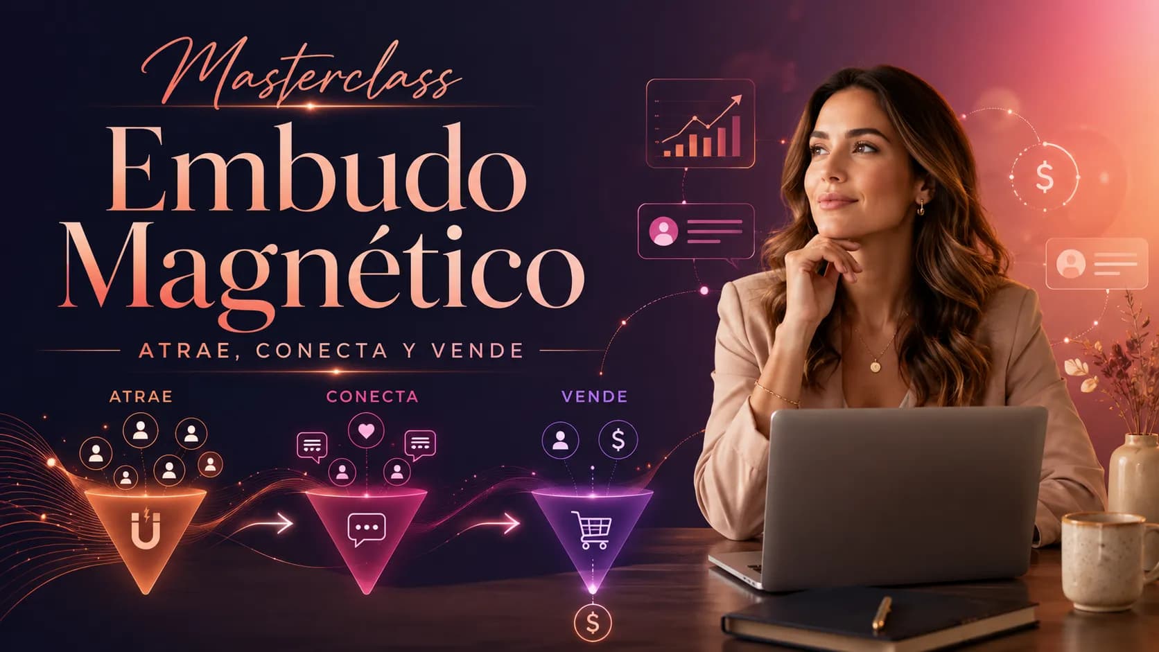 Mujer profesional creando un embudo de ventas para su negocio