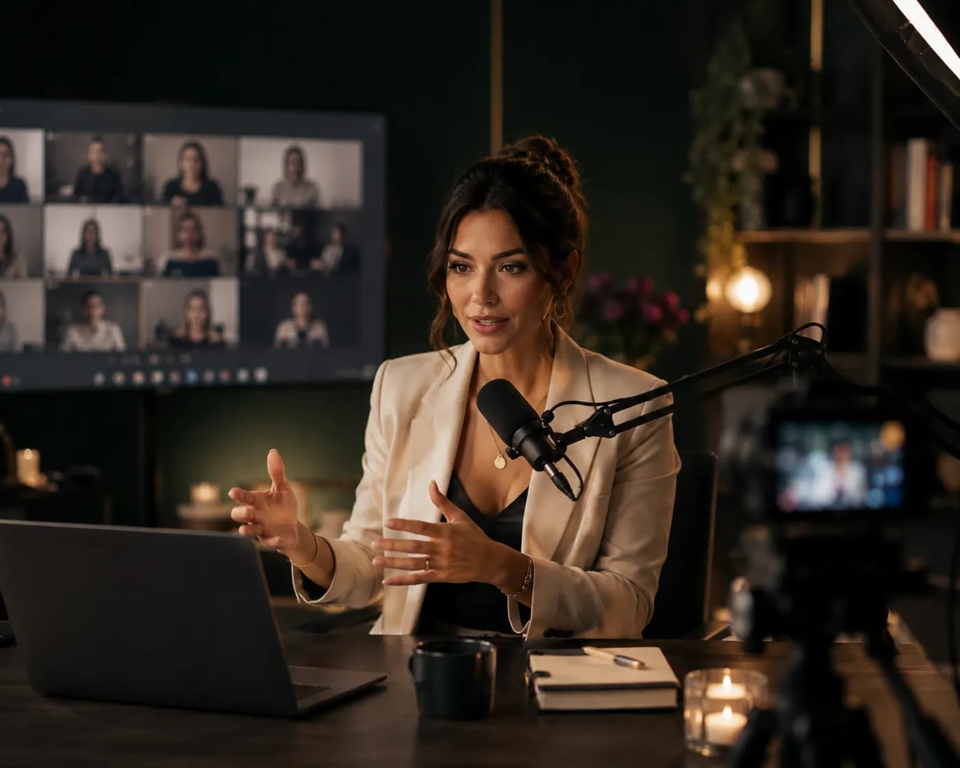 Mujer dando un webinar