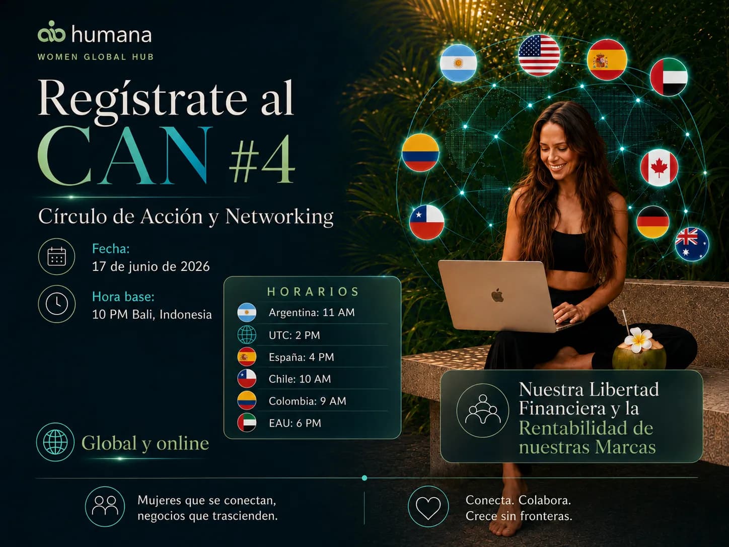 Mujer conectada en un Círculo de Acción y Networking