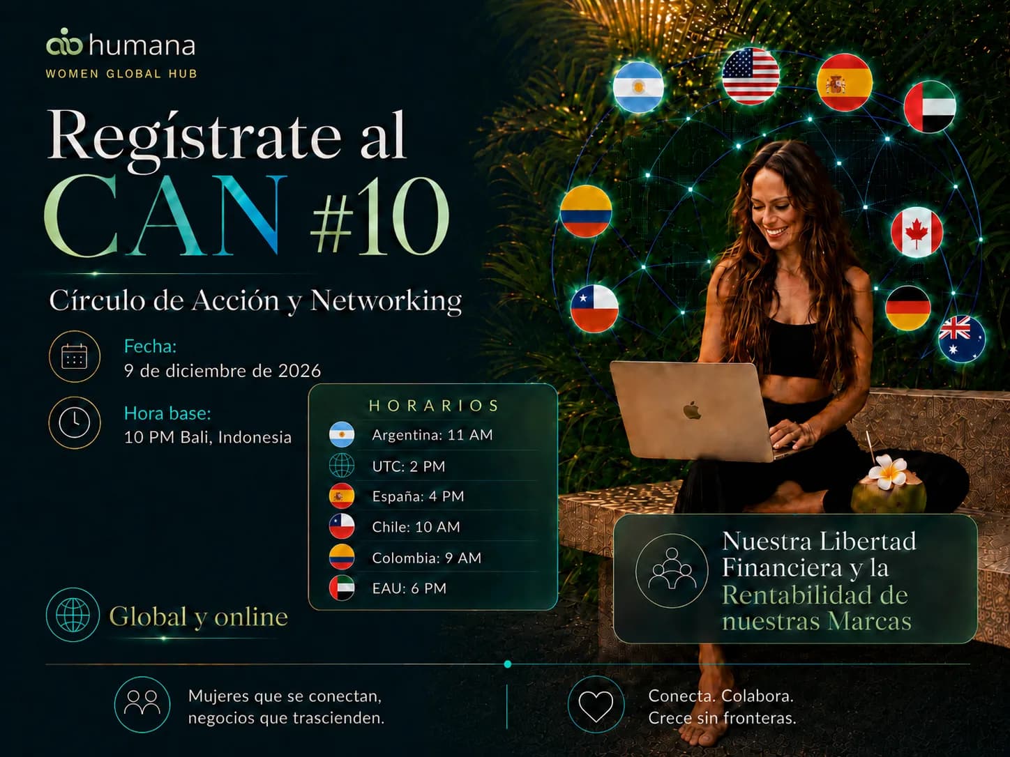 Mujer conectada en un Círculo de Acción y Networking