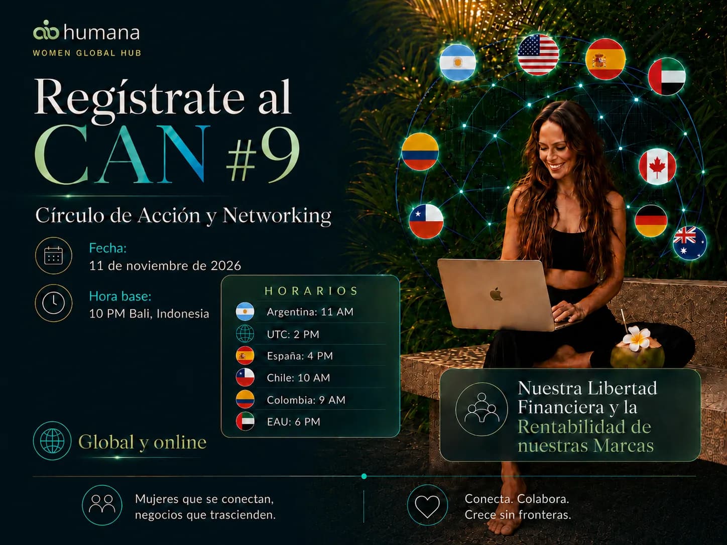 Mujer conectada en un Círculo de Acción y Networking