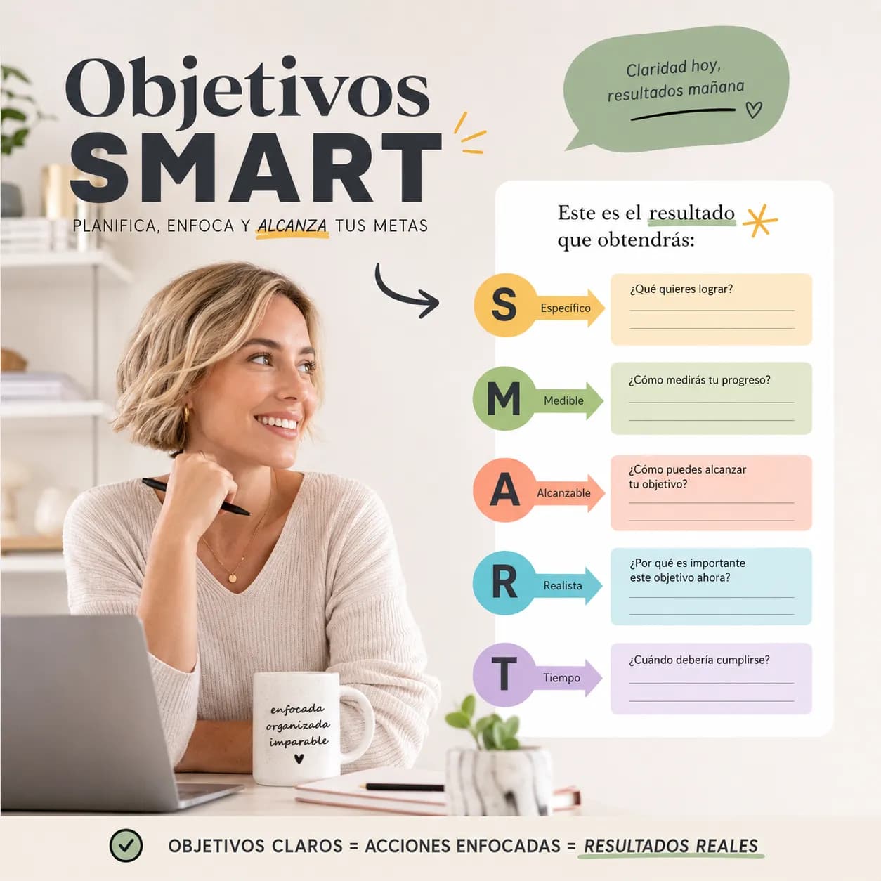 Mujer emprendedora cumpliendo objetivos